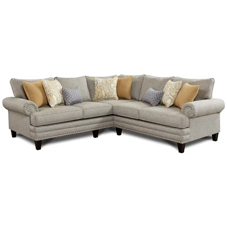 Transitional  2-Piece Corner Sectional with Set-Back Rolled Arms and Nailhead Trim